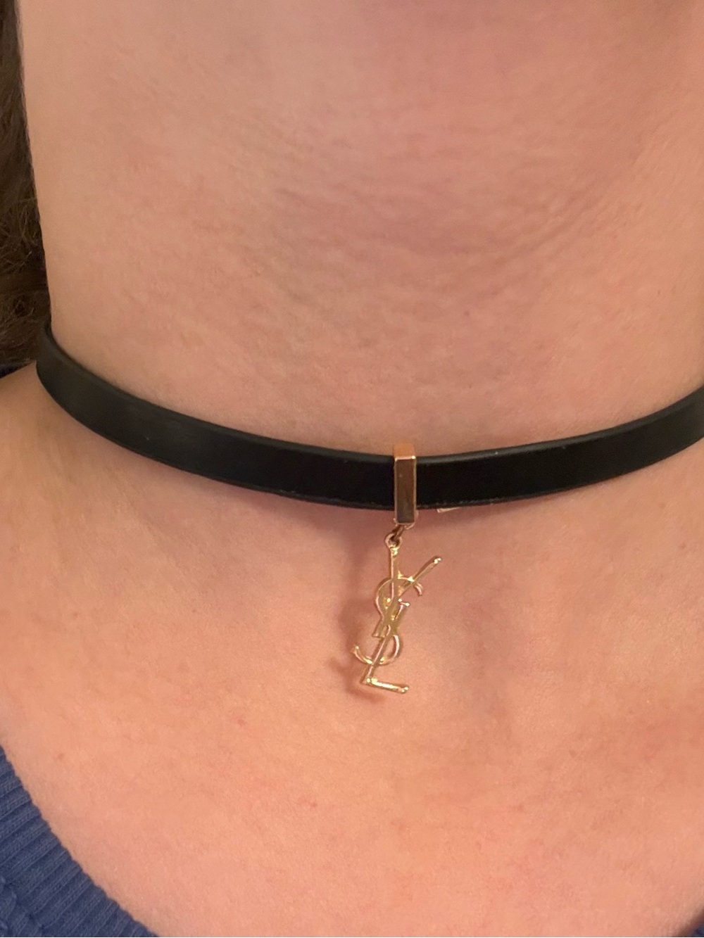 Yves Saint Laurent-Black Choker with Gold-toned Charm
